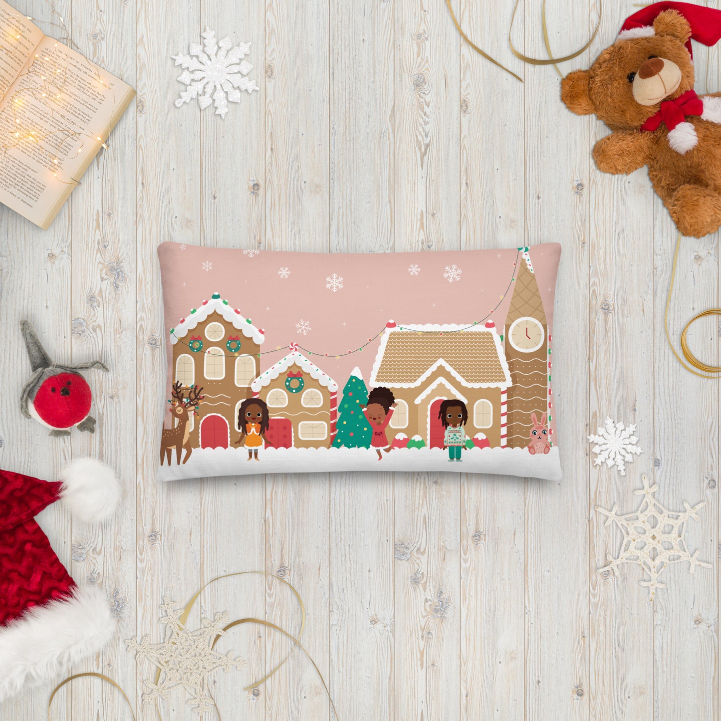 Gingerbread Village Premium Pillow pink