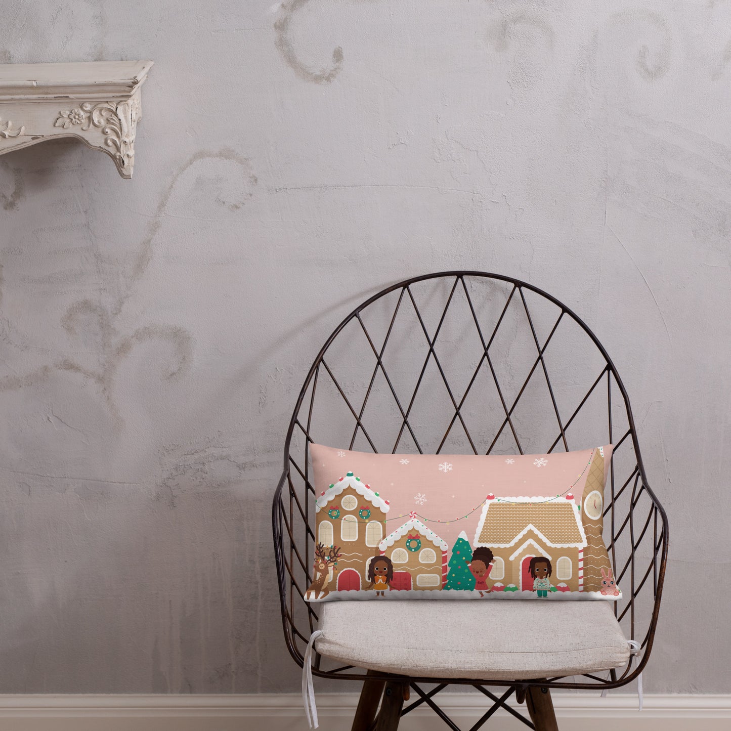 Gingerbread Village Premium Pillow pink