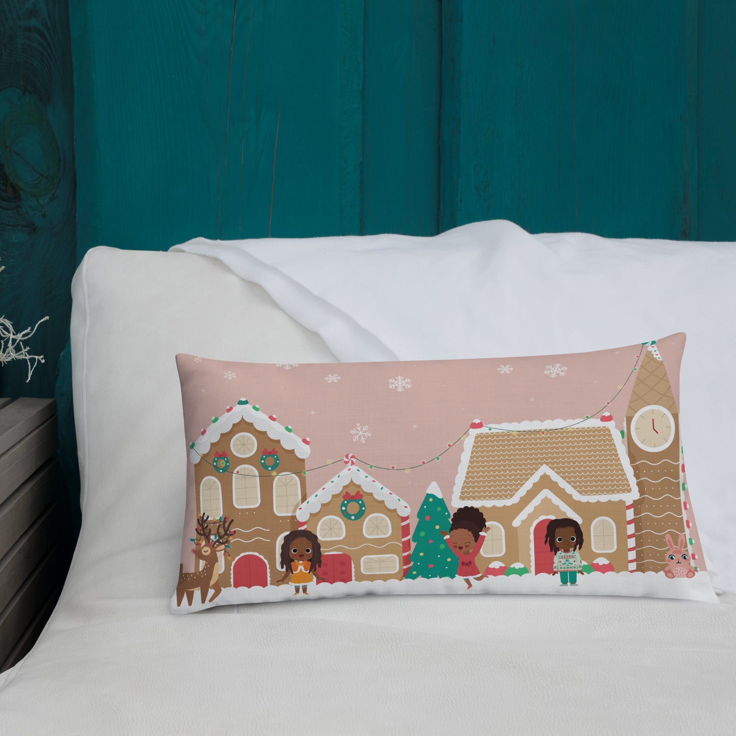 Gingerbread Village Premium Pillow pink