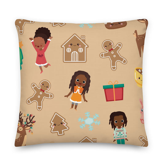 Gingerbread Love Premium Square Pillow brown